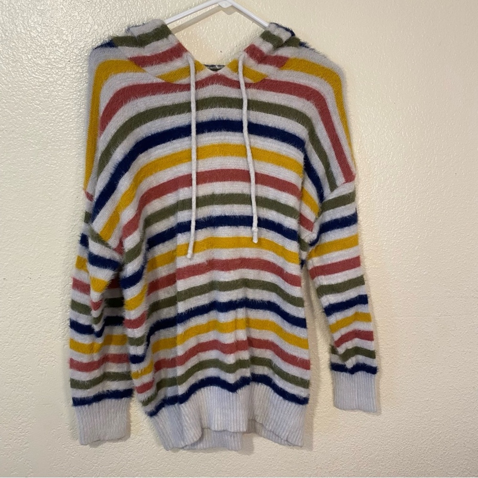Oliver By Escio at Anthropologie Multicolored Striped Hooded Sweater Hoodie Sz L