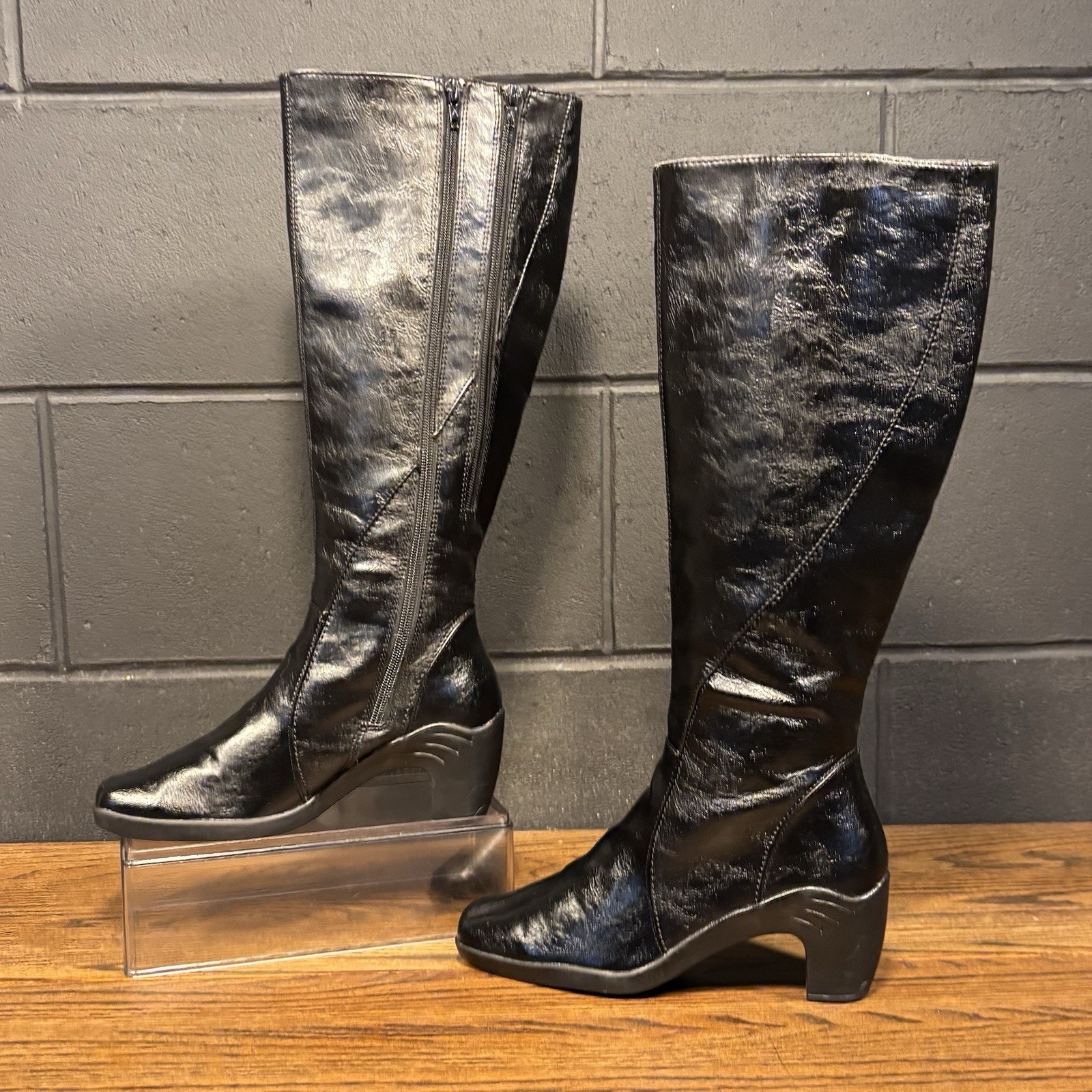 Y2K Vintage Aerosoles Seersawcker Black Square Toe Knee High Boots Women’s 7.5