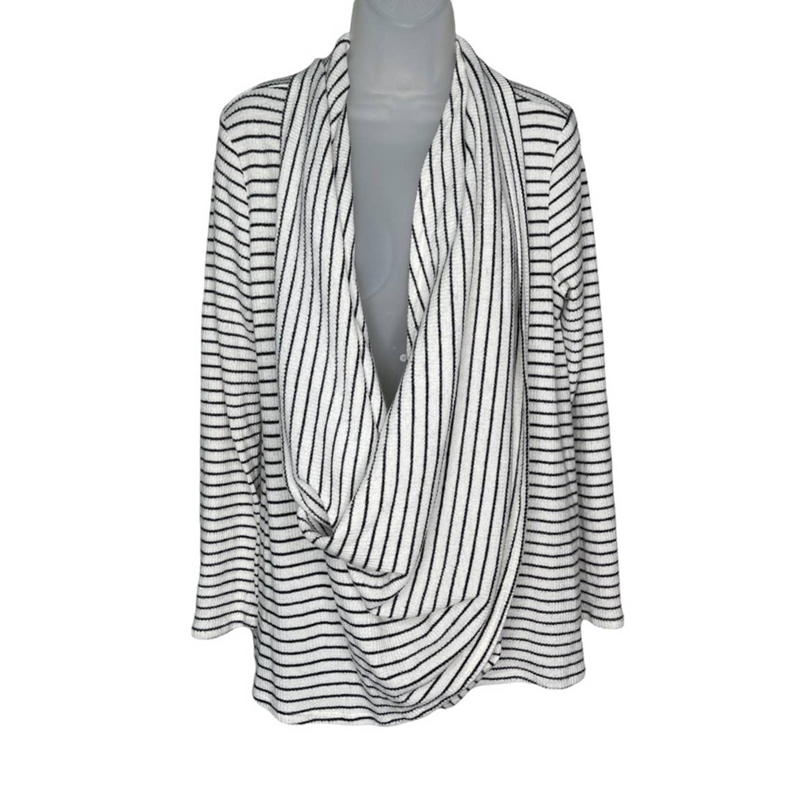 Hummingbird White & Black Stripe Drape Front Blouse Women’s Size Small