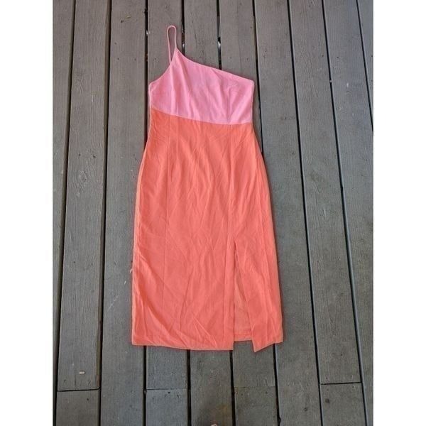 Petal & Pup Xiomar Pink/Orange Colorblock One Shoulder Midi Sheath Dress 10US