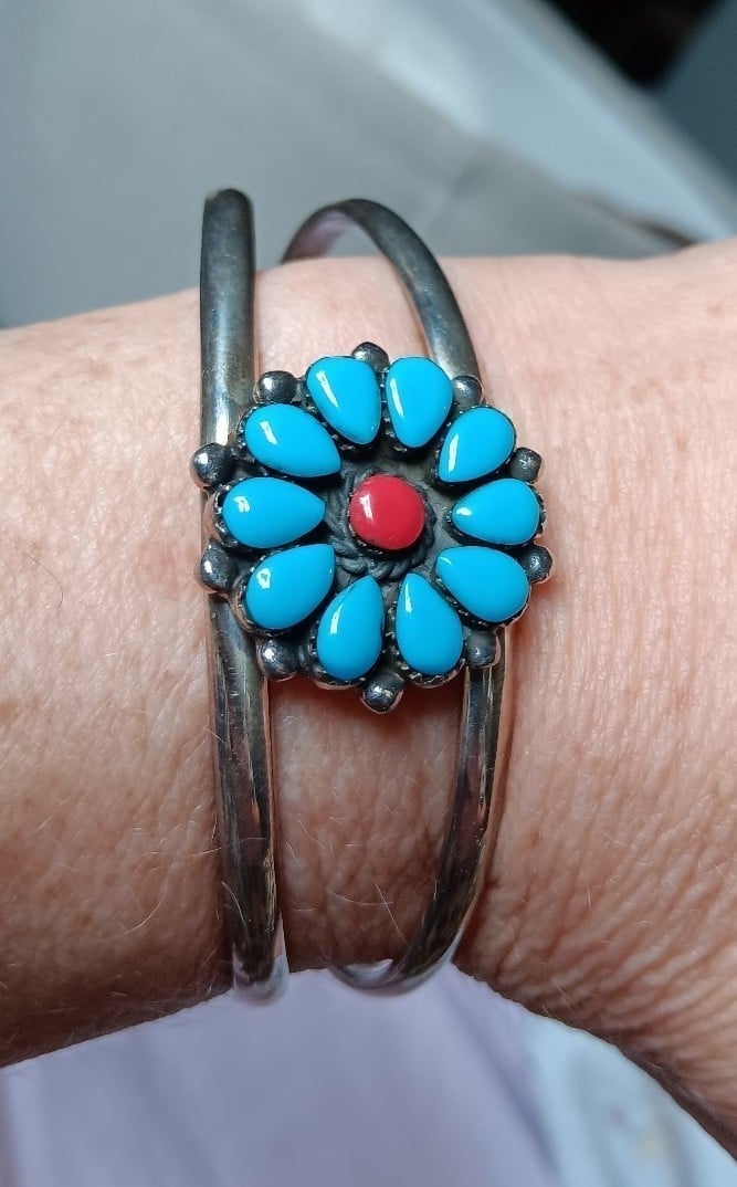 Turquiose and Coral Small Blossom SS Cluff