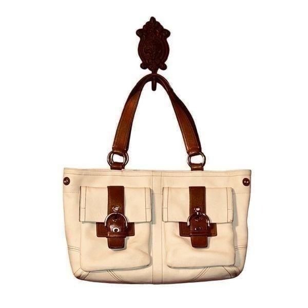 Coach Cream Leather Large Shoulder Bag Soho Double Front Pocket With Wallet