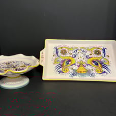 Deruta Italian Pottery Serving Tray and Pedestal dish