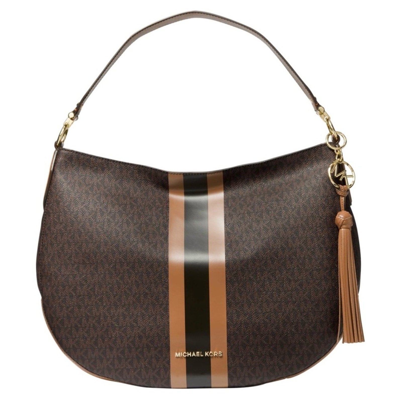 Michael Kors Brooke Signature Hobo Bag Signature Logo Pattern in Tan Black