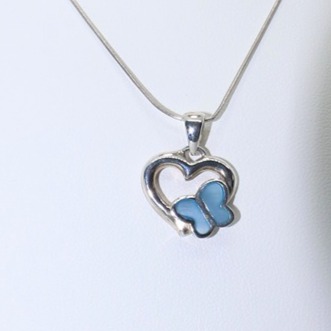 Onyx & Mother of Pearl, 925 Sterling Silver, Butterfly, Pendant, & Necklace, Gen