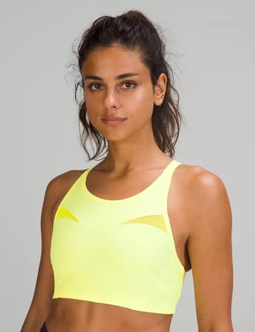 Lululemon ribbed mesh high neck bra medium support women size 8 Highlight Yellow