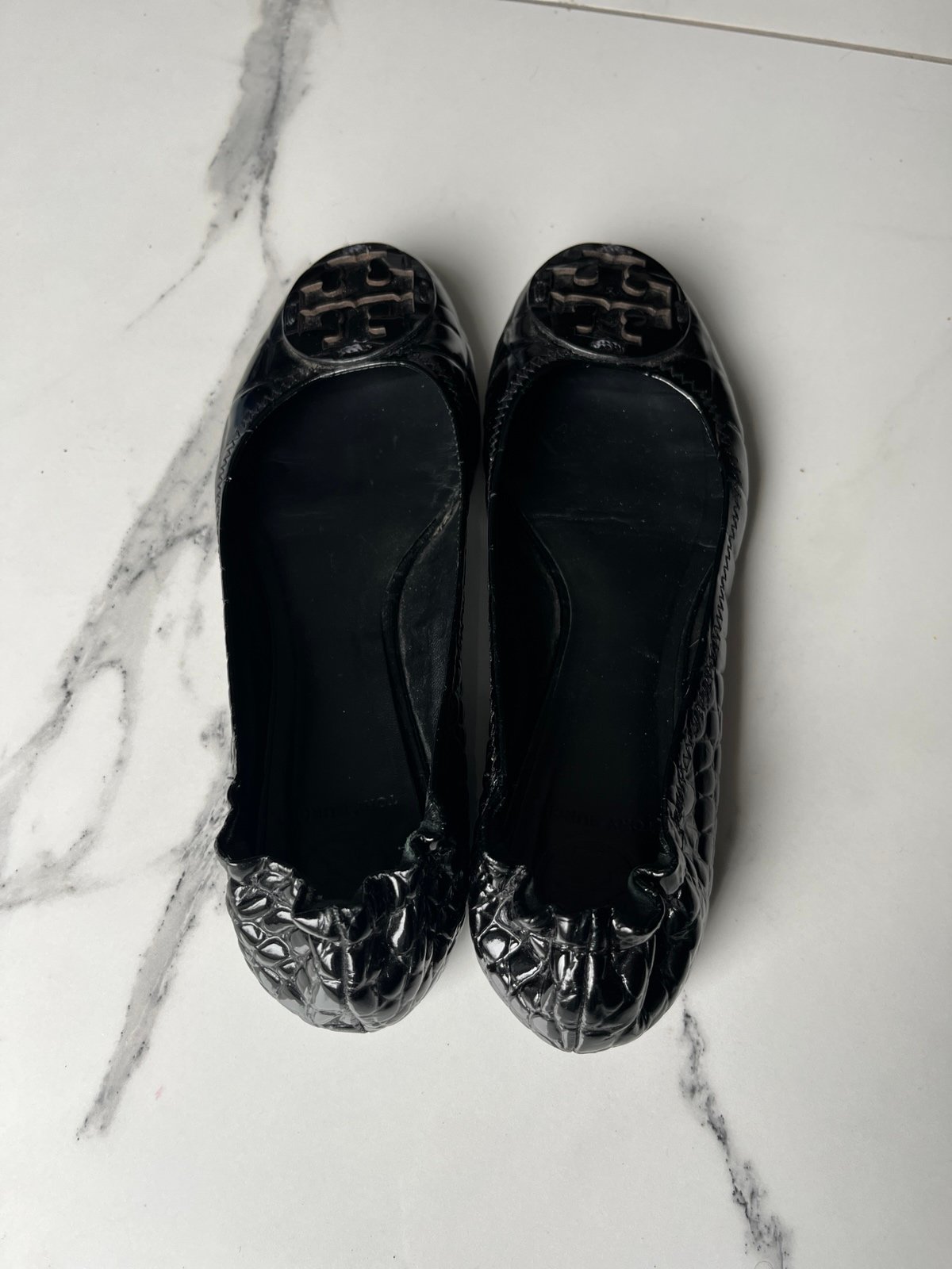 Tory Burch Reva ballerina flat black patent leather ballet