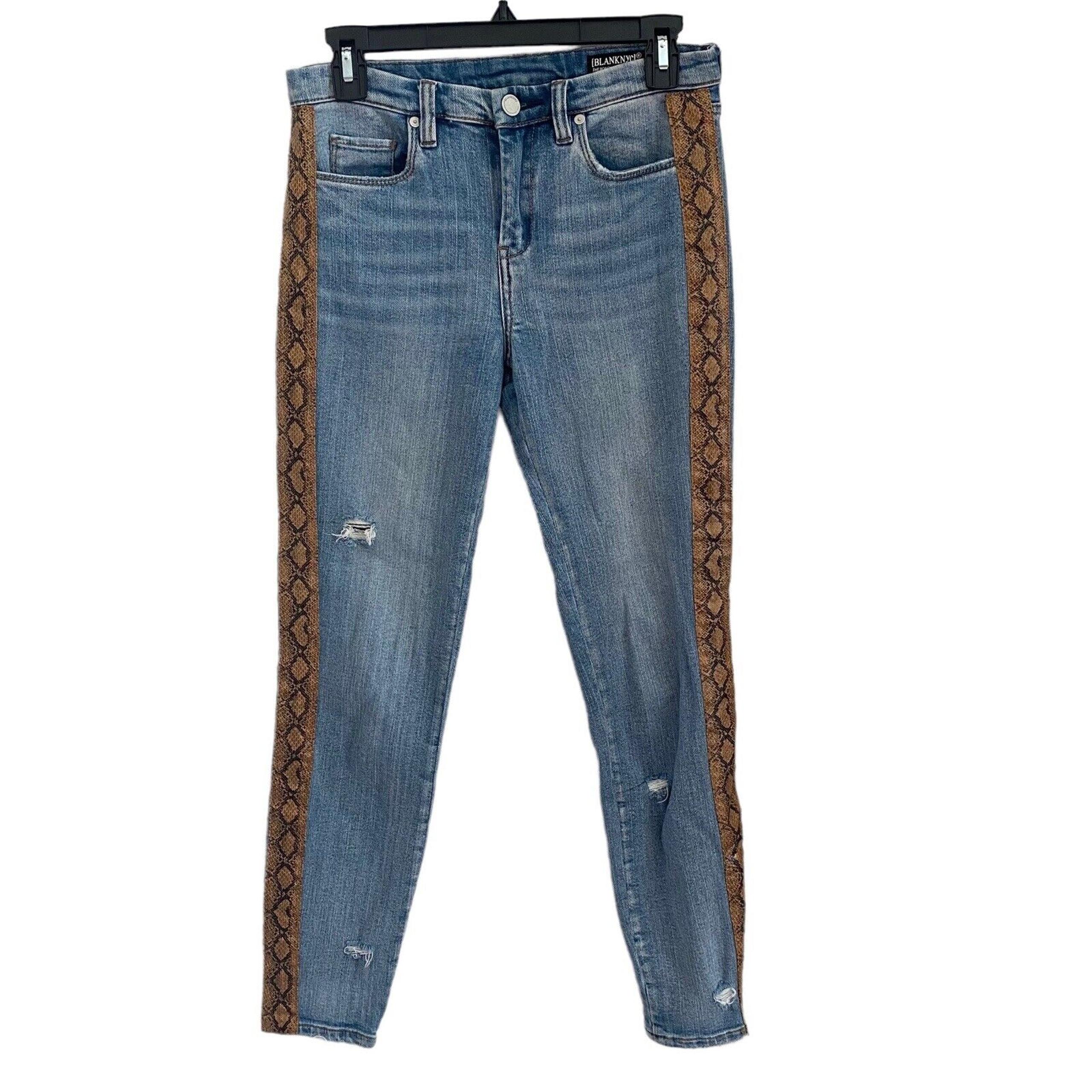BLANKNYC Womens Size 26 The Bond Jeans Mid Rise Skinny Python Tuxedo Stripe