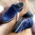 EILEEN FISHER woman’s clog mules heels dark navy blue suede shoes size 6