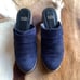 EILEEN FISHER woman’s clog mules heels dark navy blue suede shoes size 6