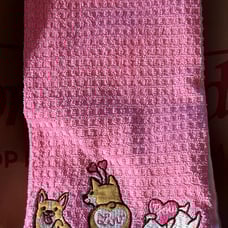 Set of 3 pink embroidered corgi love kitchen towels - Isaac Mizrahi