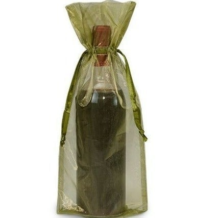 100 Moss Green Organza 6.5 x 15 Wine Bags with Drawstrings ~ Wedding Christmas