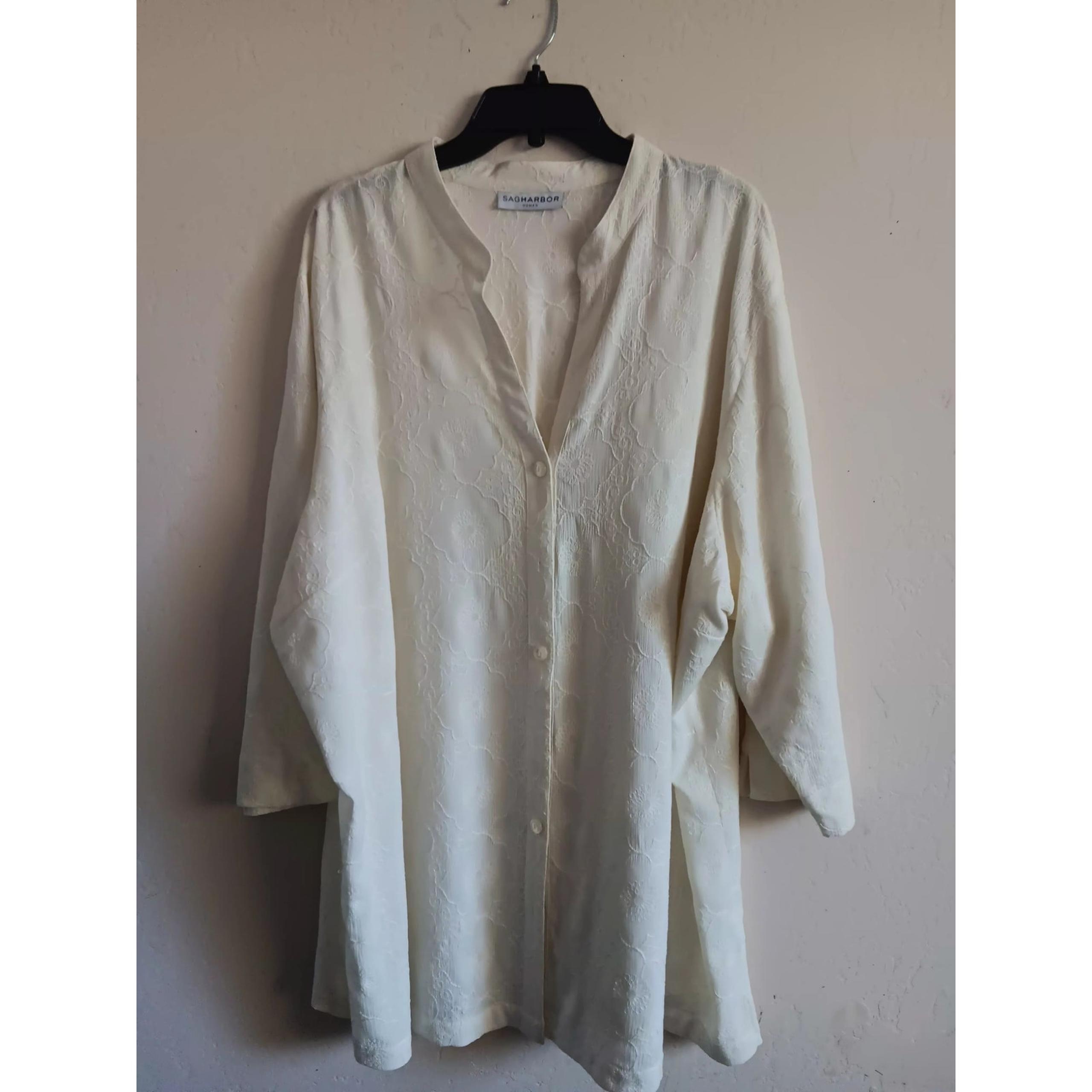 blouse, Women's plus size 3C, Ivory, embroidered flowers, EUC - Sag Harbor