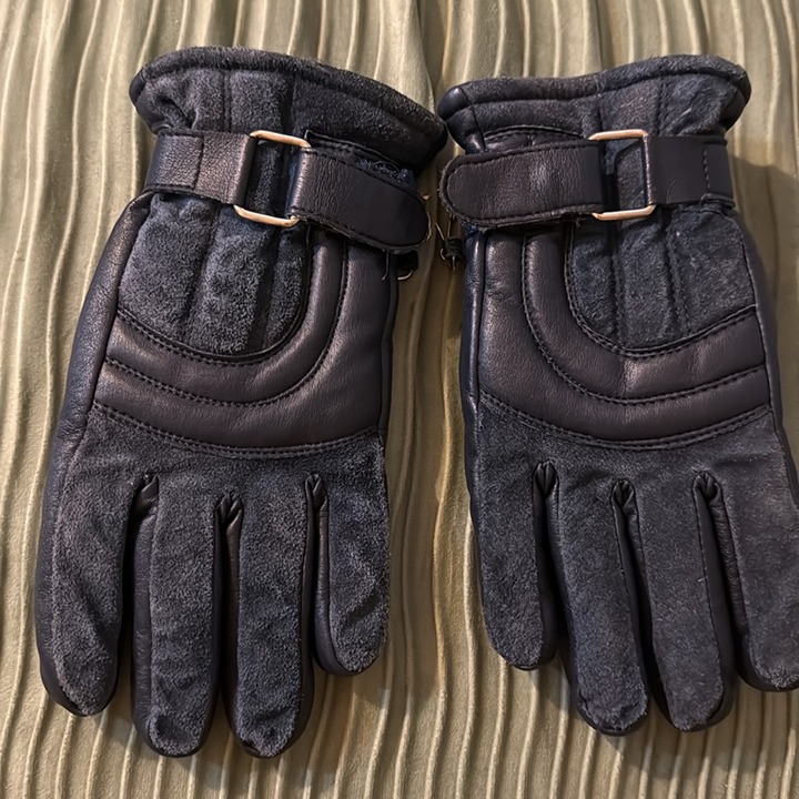 Men's blue Leather and wool lined vintage ski winter GlovesSz small unisex