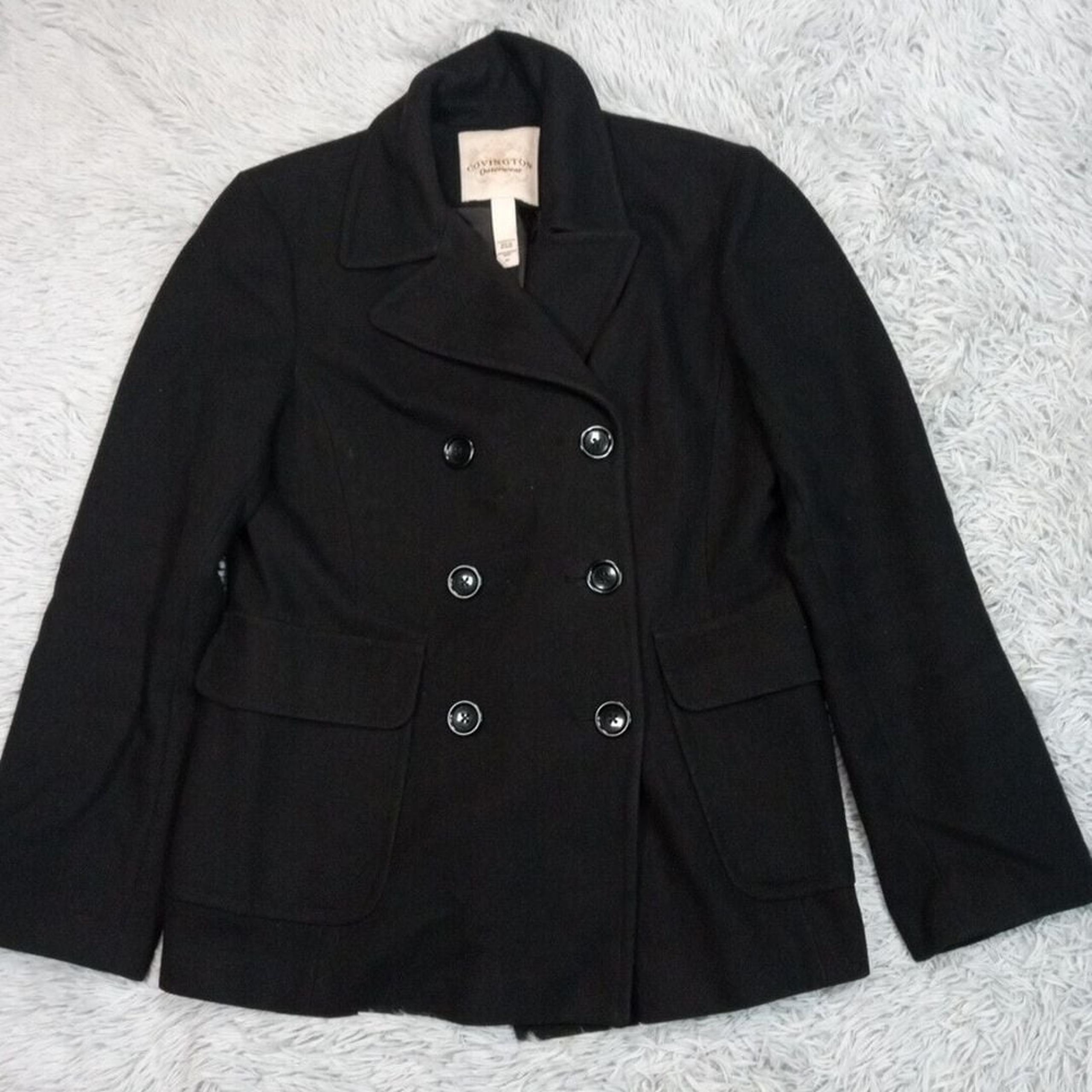 Covington Jacket Womens S Black Wool Blend Peacoat Pockets Career Button Up