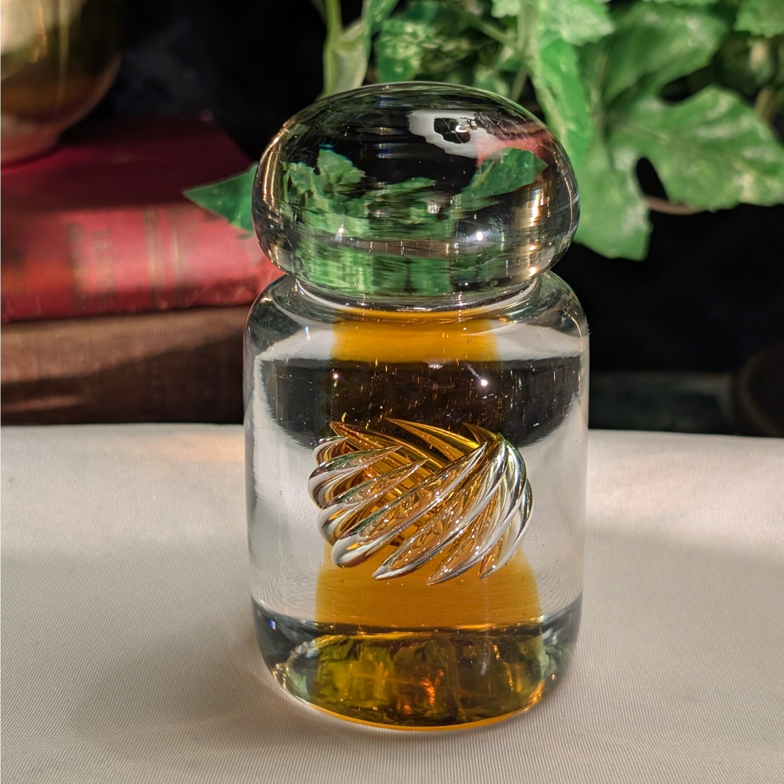 4 Large Heavy Vintage Blenko Air Twist Clear Amber Hand Blown Glass Paperweight