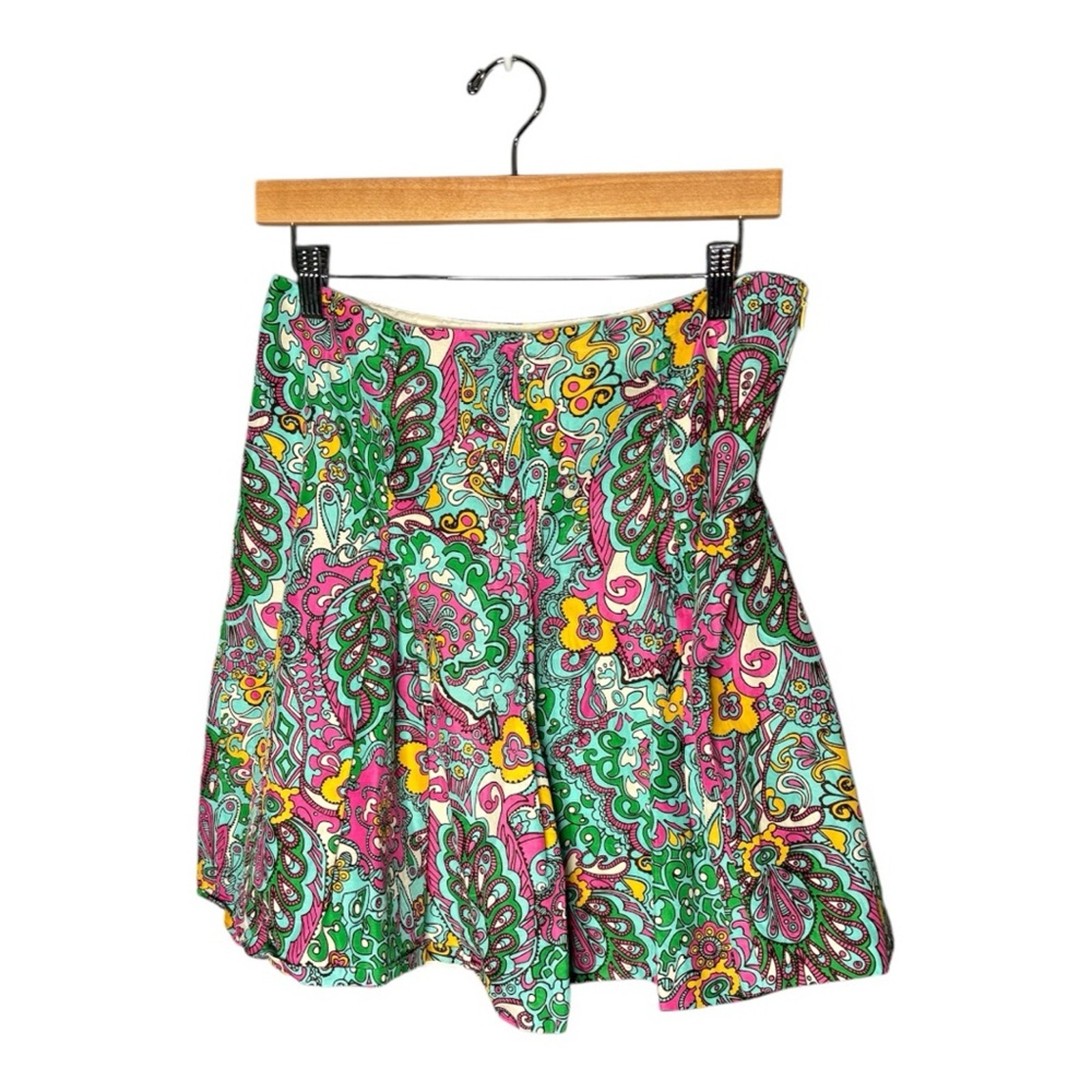 Lilly Pulitzer Green and Pink Paisley Print A Line Skirt Side Zipper Size 6