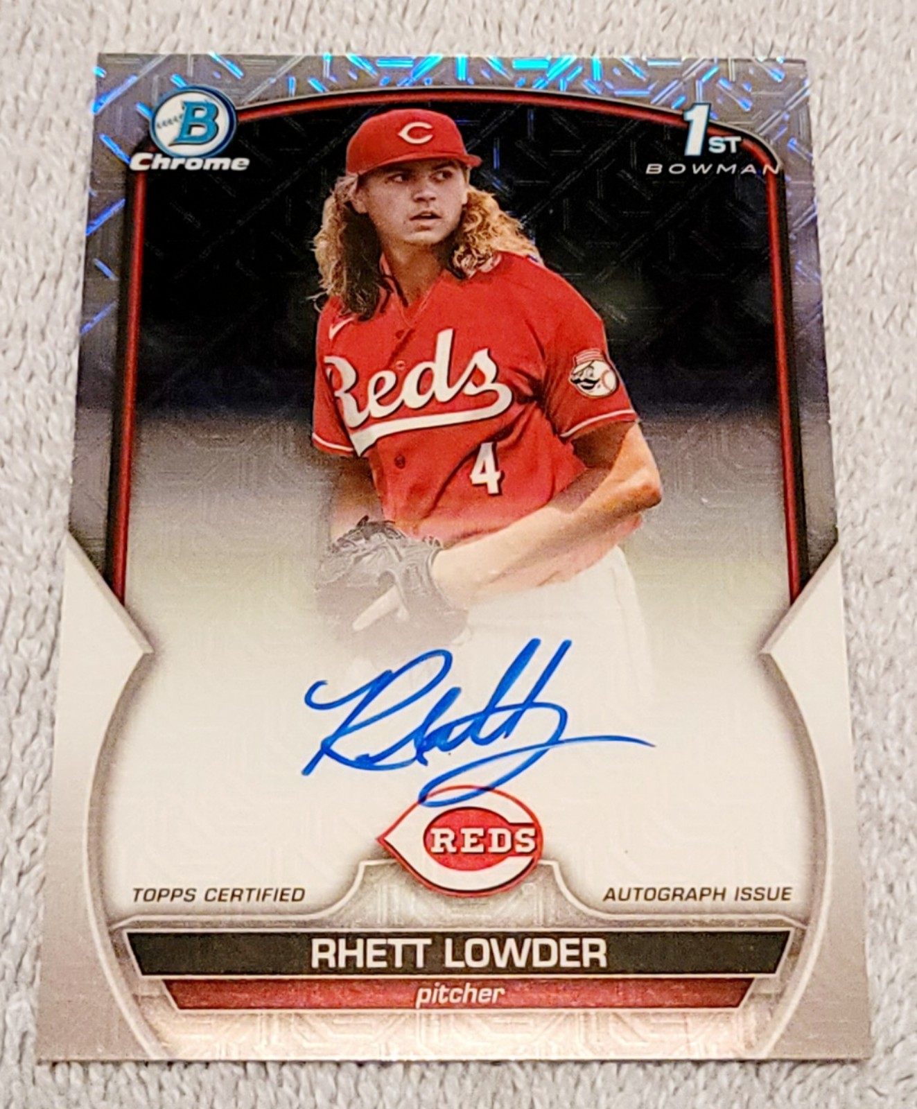 2023 Bowman Chrome Hard Signed Auto Silver Mojo /150 Rhett Lowder No. CDA-RLO
