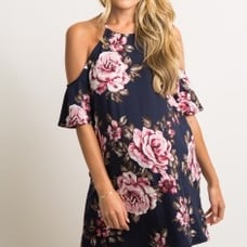 PinkBlush Navy Cold Shoulder Maternity Dress