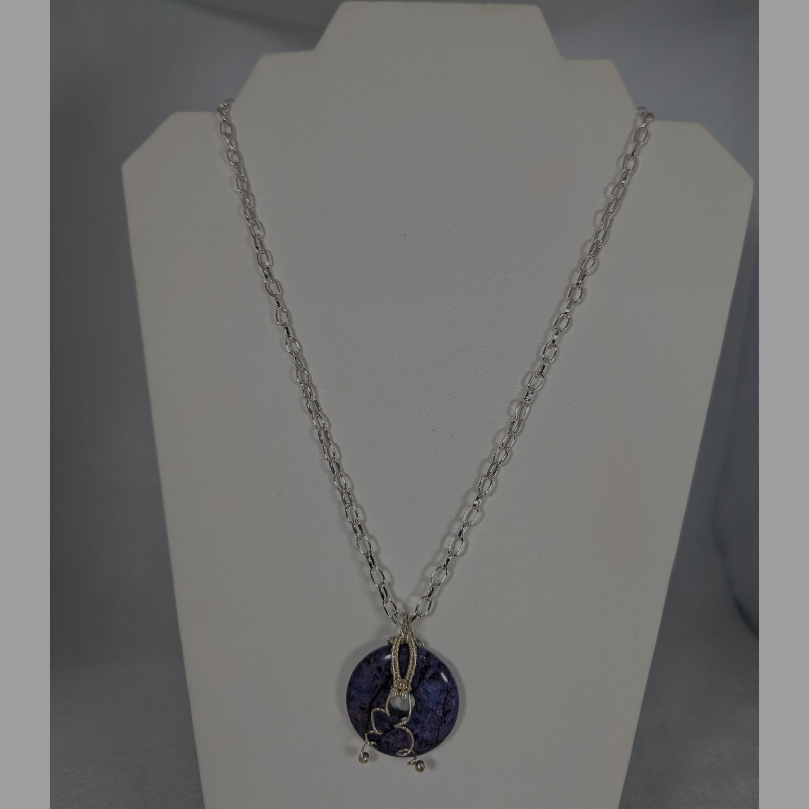 Purple Jasper Donut stone SF SP wire wrapped,Adjustable Chain to 24 Lobster clas
