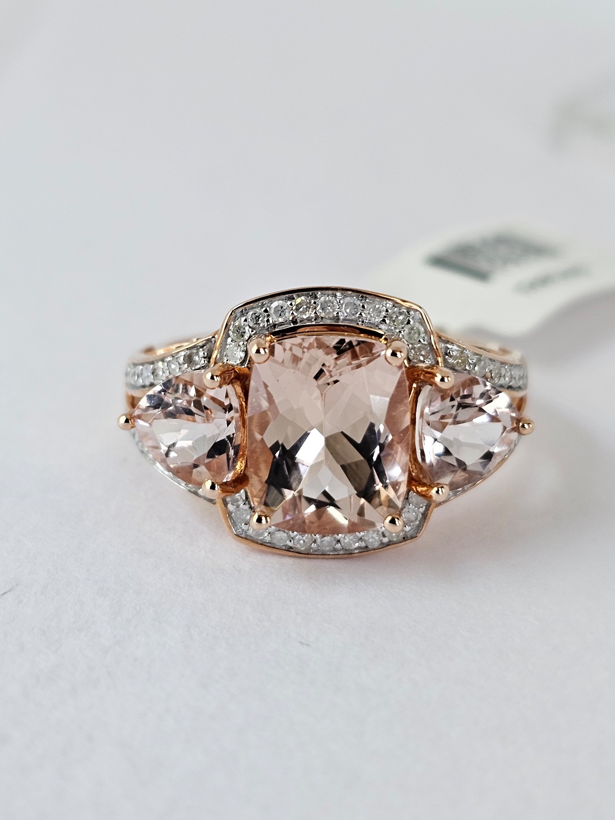 Genuine 10K Rose Gold Morganite & Diamond Ring Size 8! NEW
