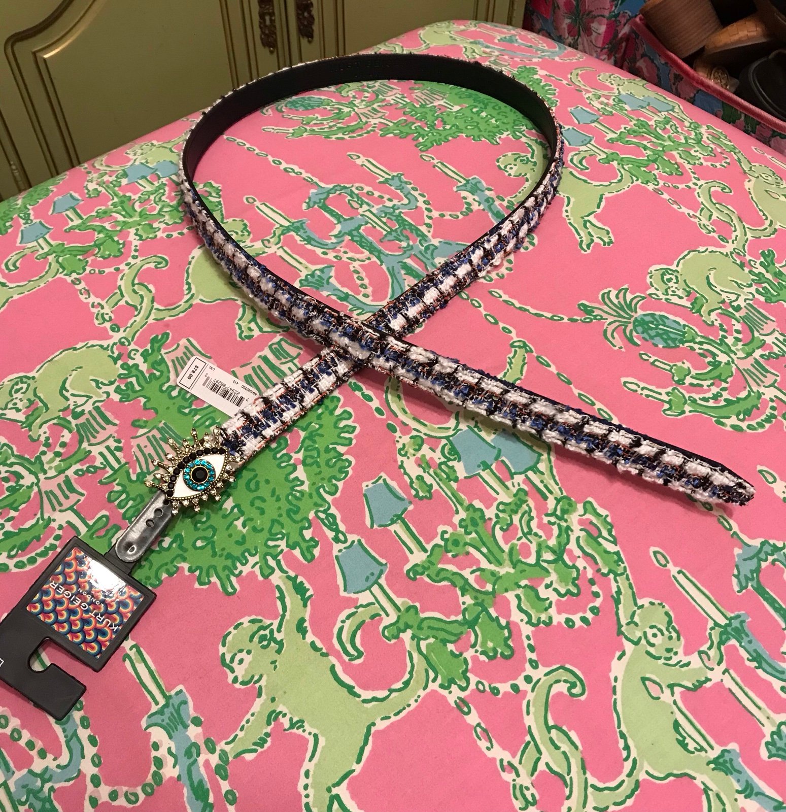 Kurt Geiger Tweed Evil Eye Buckle Belt size M/L
