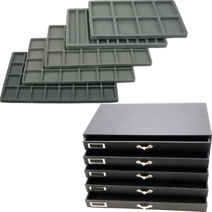 Large Jewelry factory Organizer Case 5-Drawer Tray Insert Storage Display Watch Ring
