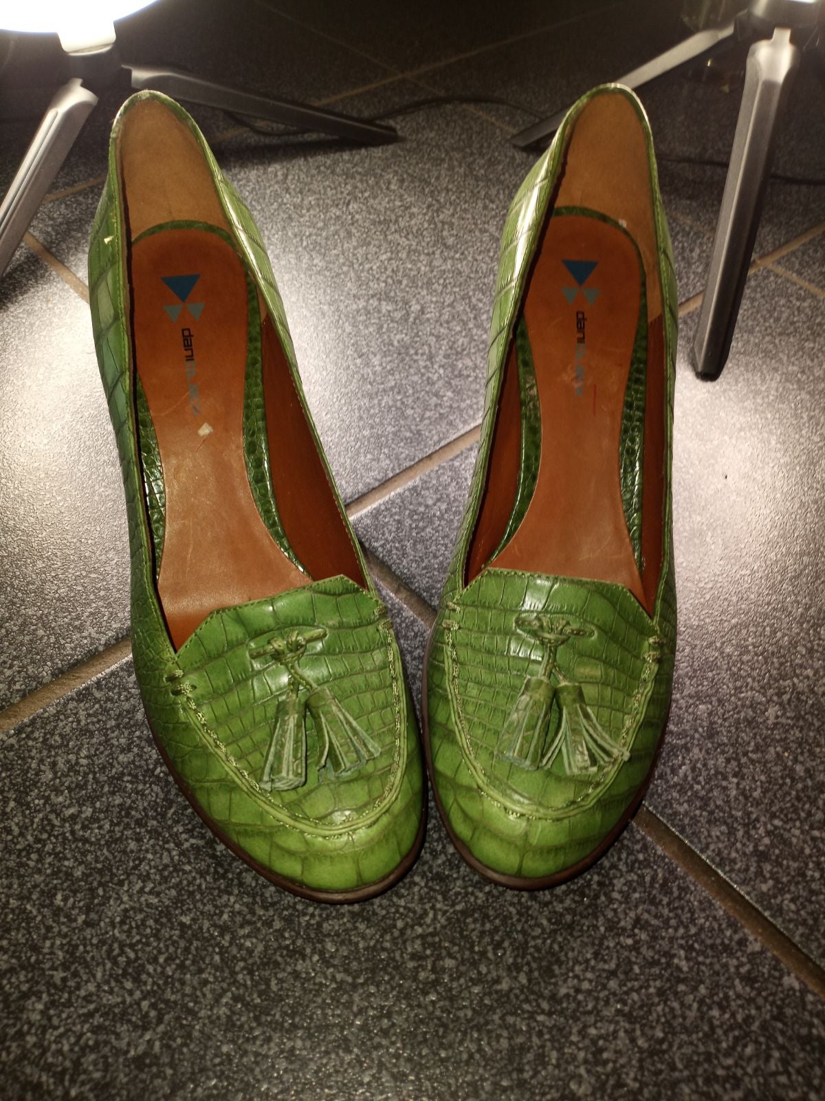 Dani Black green croc pumps with tassel
