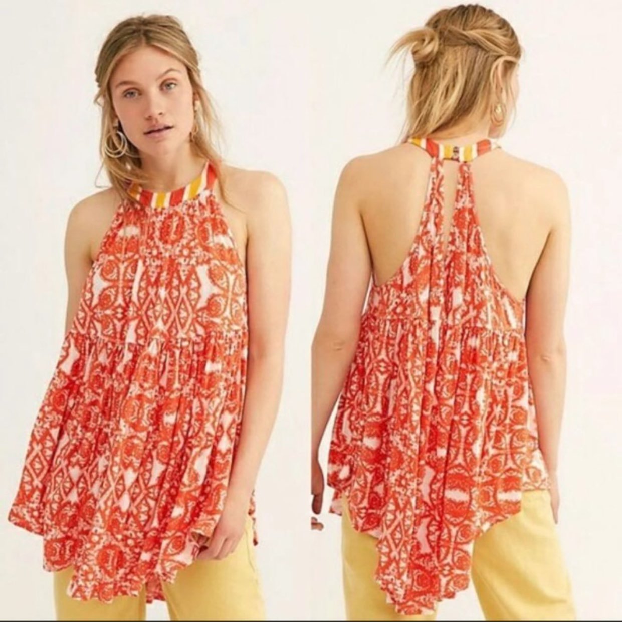 Free People Mimi Printed High-Low Halter Tunic Top