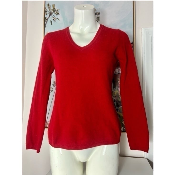 Cashmere by Charter Club Bright Red Soft Pullover Knit V-Neck Sweater Size Small