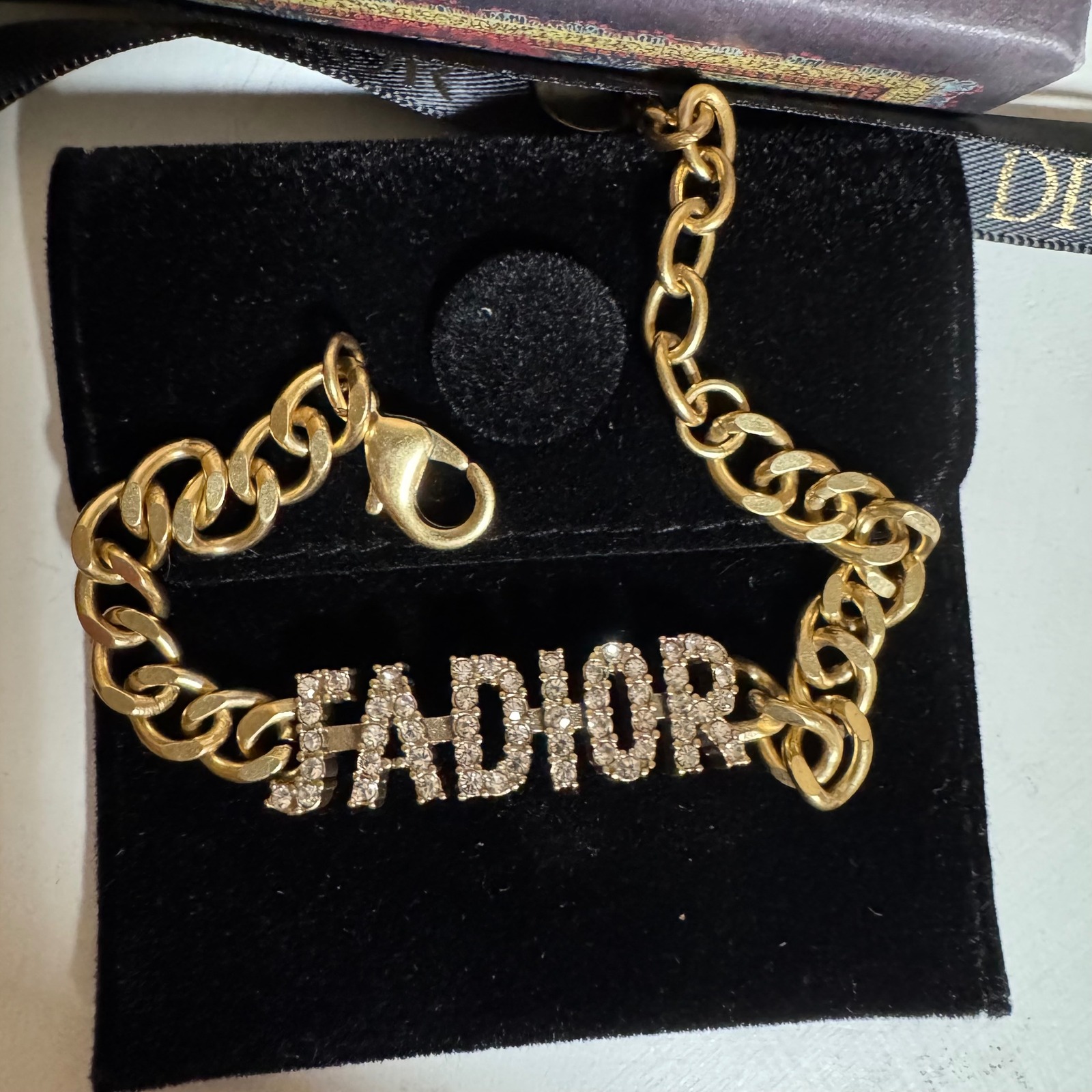 Dior J'Adior Charm Bracelet Gold Tone Crystal Logo