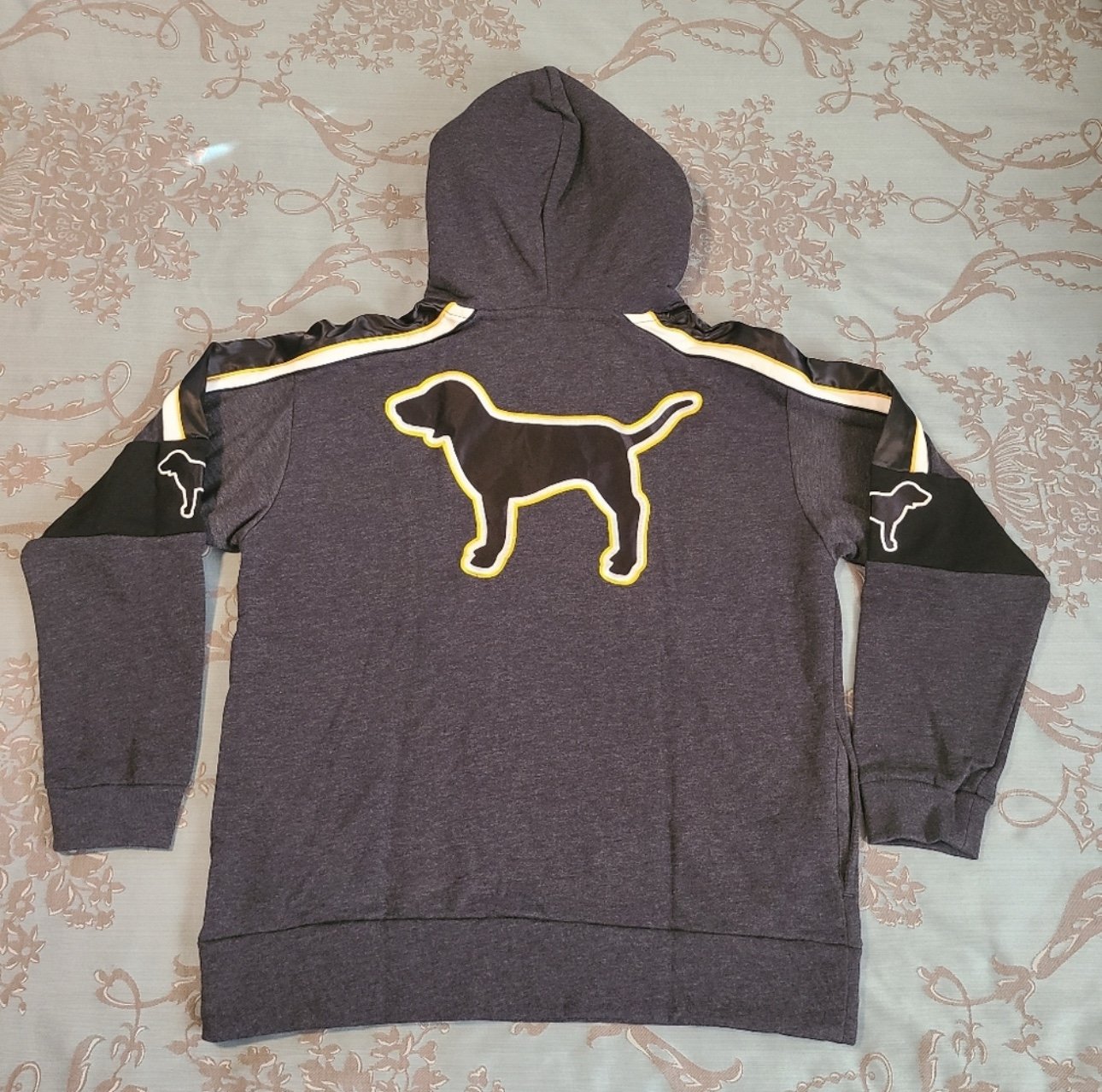 Victoria's Secret PINK Sherpa Lined 1/4 Zip Gray Black Hoodie Size Large