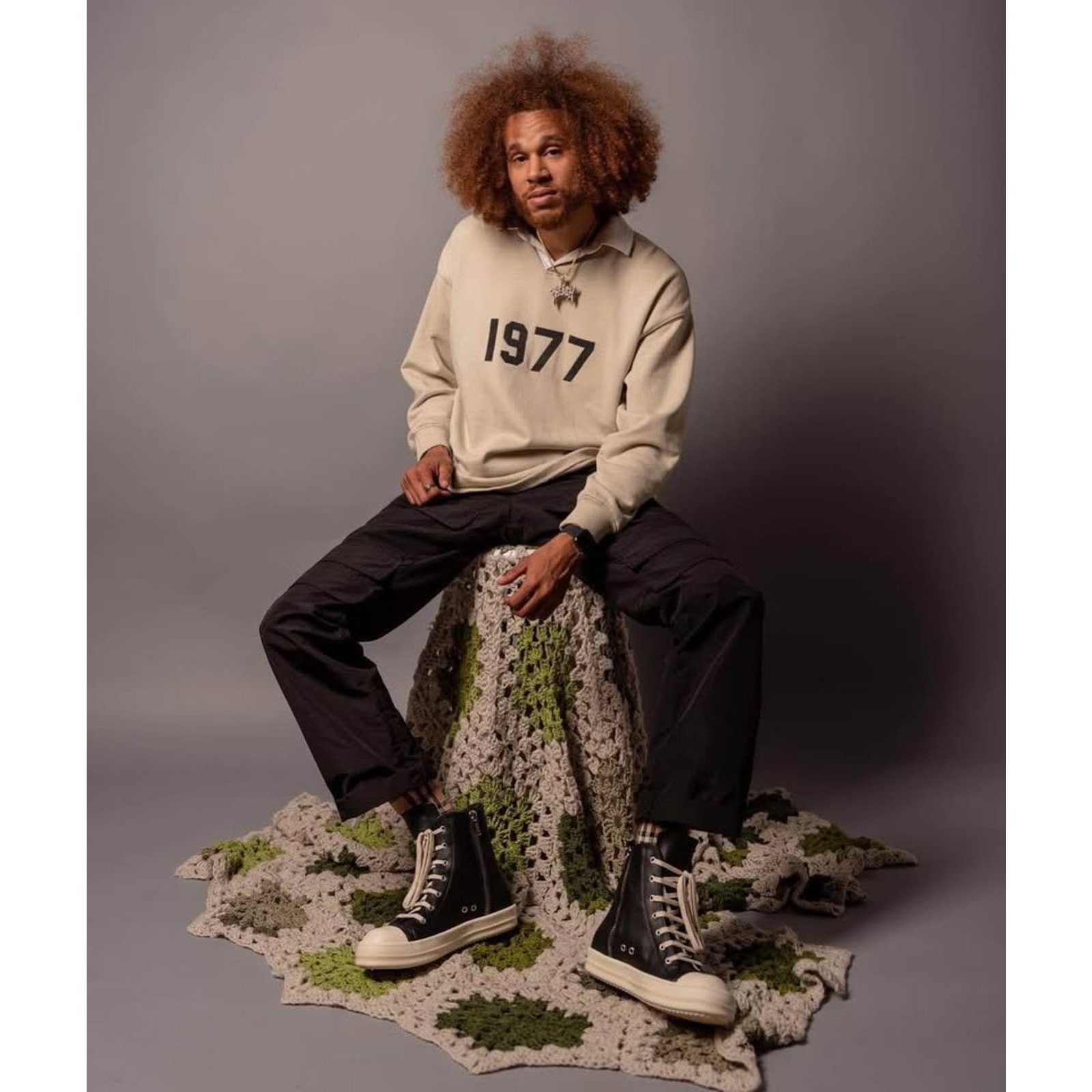Essentials Fear Of God Men’s ‘1977’ Rugby-Style Longsleeve Polo Sz L