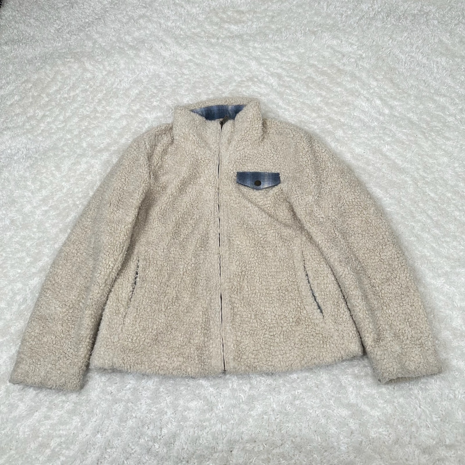 Pendleton Women's S Small Cream Fuzzy Sherpa Zip Jacket Teddy Outdoora Ruggd