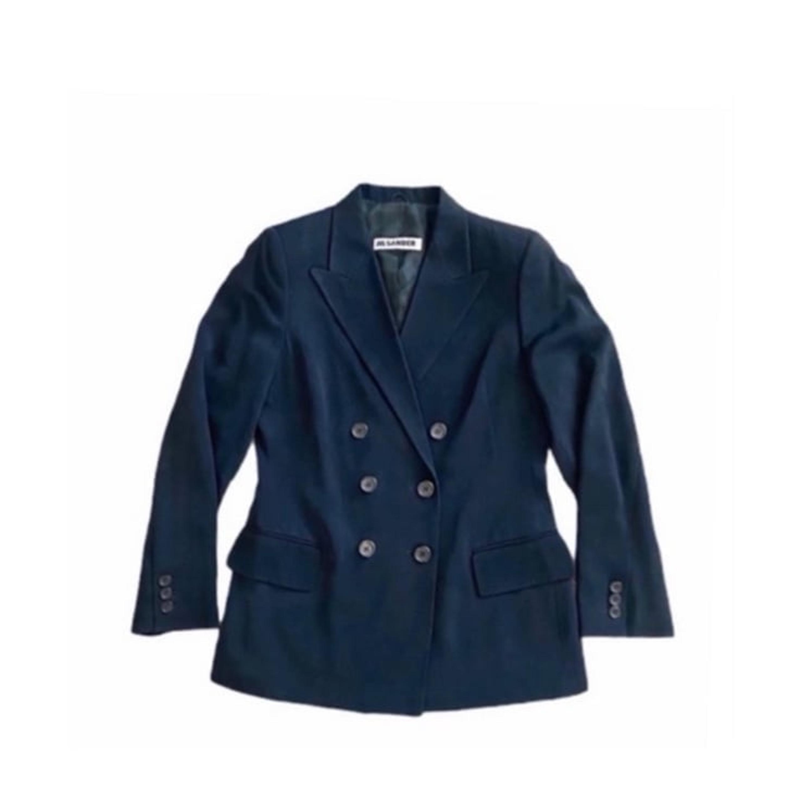 Jil Sander Vintage Navy Blue Double‎ Breasted Wool Blend Blazer Jacket EUR 40