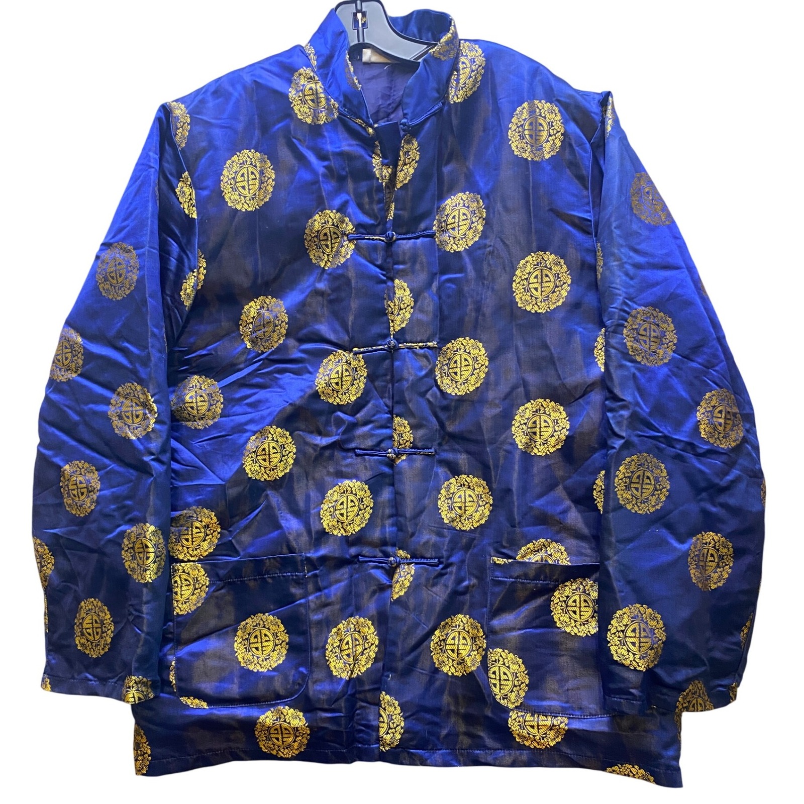 Golden Dragon Asian Jacket Mens 2XL Frog Button Mandarin Collar Quilted Lining