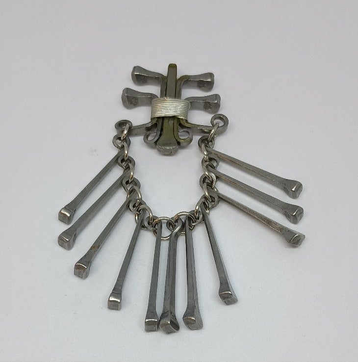 Vintage MCM 1960s Handmade Brutalist Blacksmith Horseshoe Nail Dangle Pendant