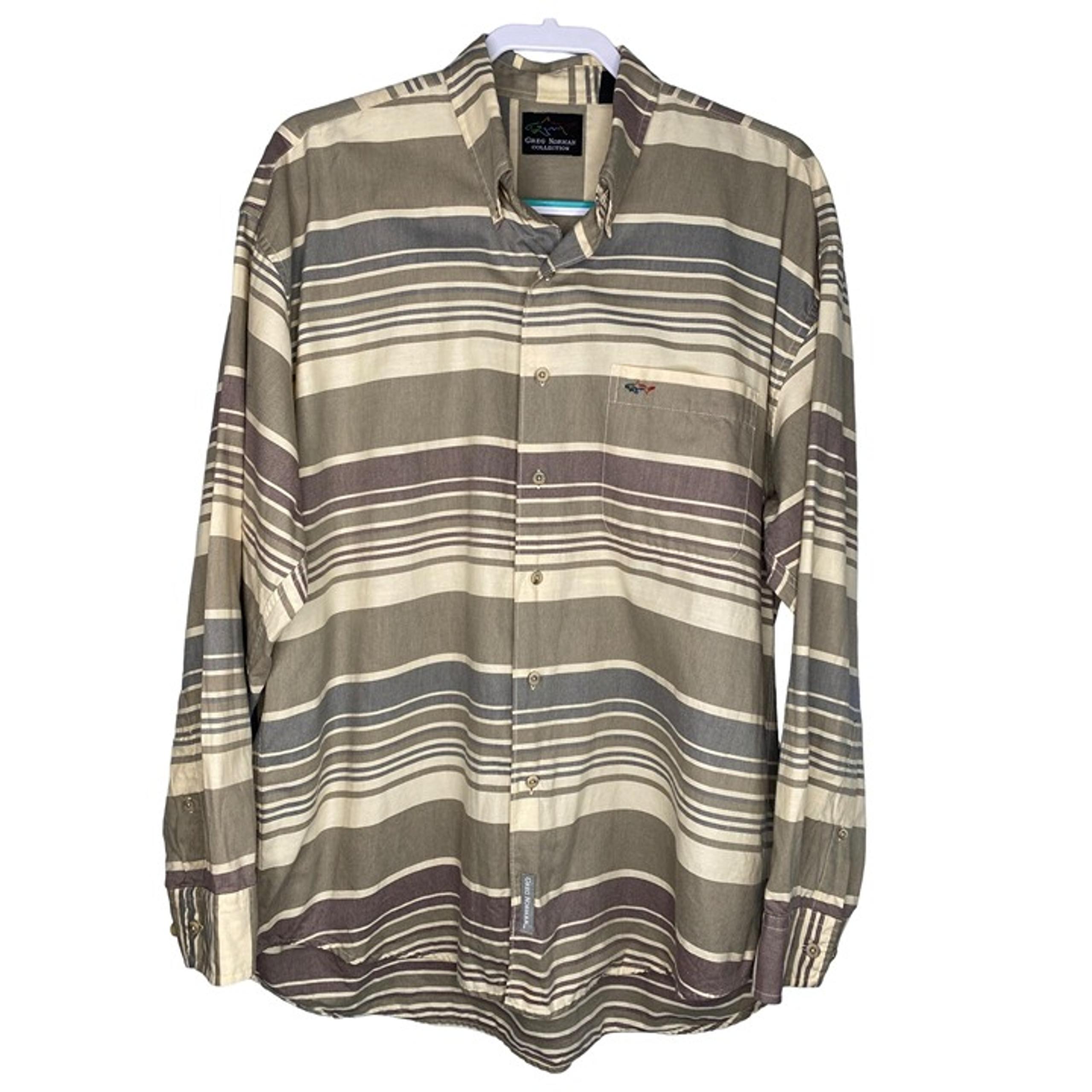 VINTAGE 90'S GREG NORMAN MEN'S STRIPED LONG SLEEVE BUTTON DOWN SHIRT SZ L