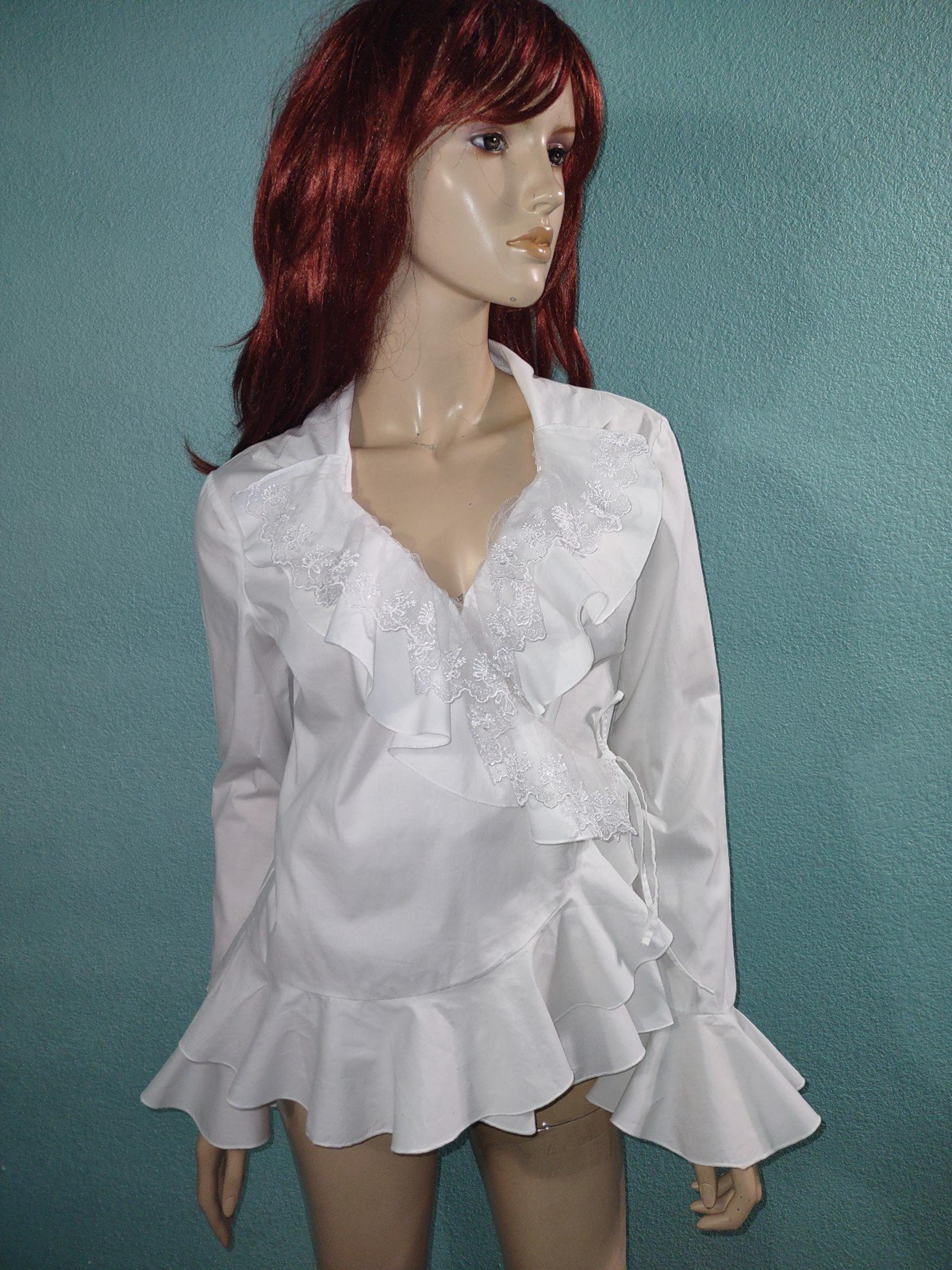 Kaelyn Max White Wrap Long Sleeve Blouse Sz S