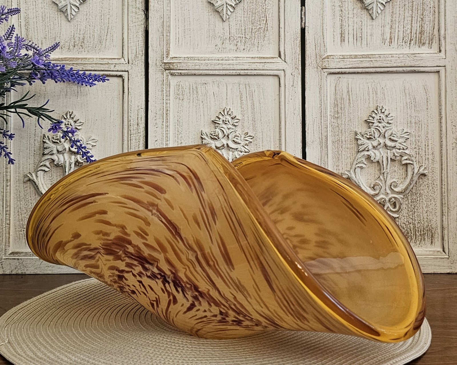 Murano Amber Swirl Art Glass Vase – Italy, 13.5”
