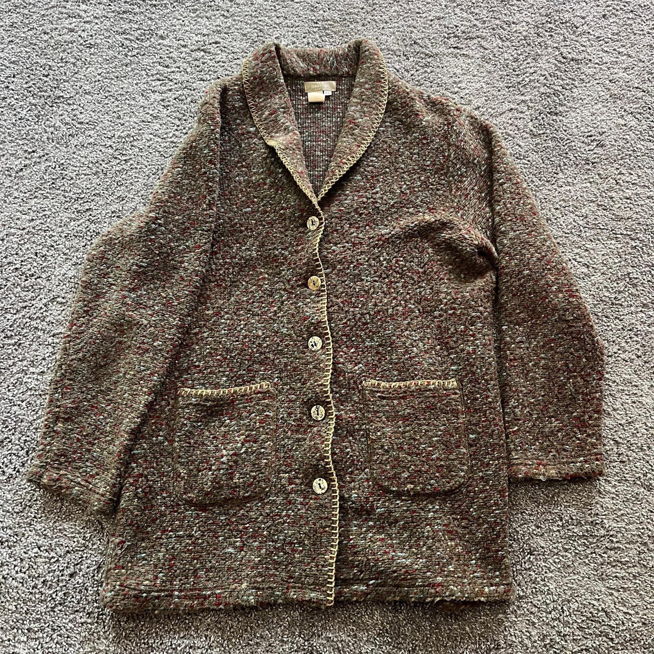 The Territory Ahead Shawl Collar Alpaca Blend Button Down Sweater Green Size XL