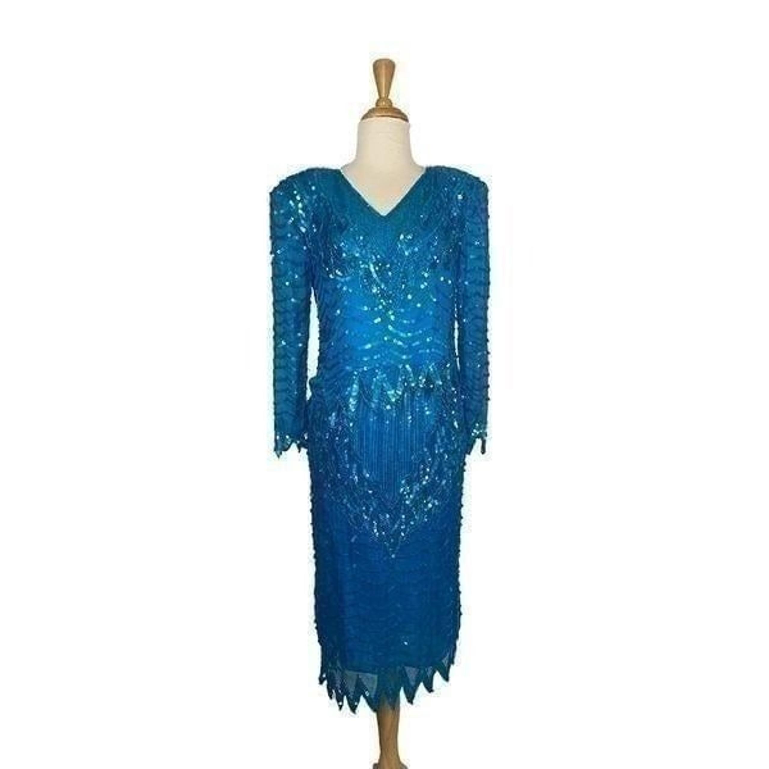 Swee Lo M PM Turquoise Blue Silk Beaded Skirt Set SHOPWORN Deadstock Mermaid 80s