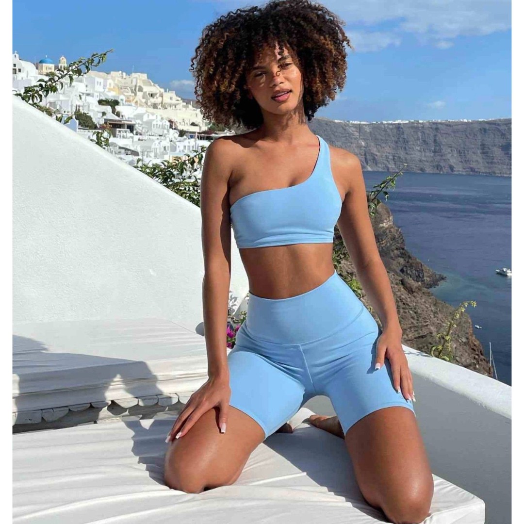 Alo Yoga High Waist Biker Shorts Blue Skies Sz Medium