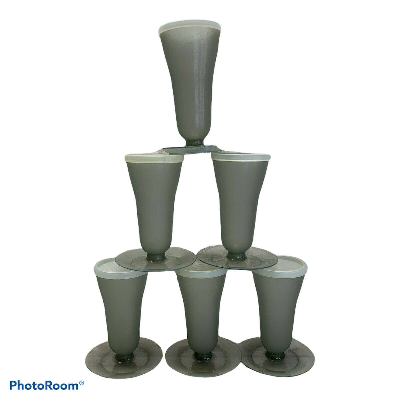 Lot of Vintage Tupperware Smoke Gray 5 Parfait Glasses Cups w Lids