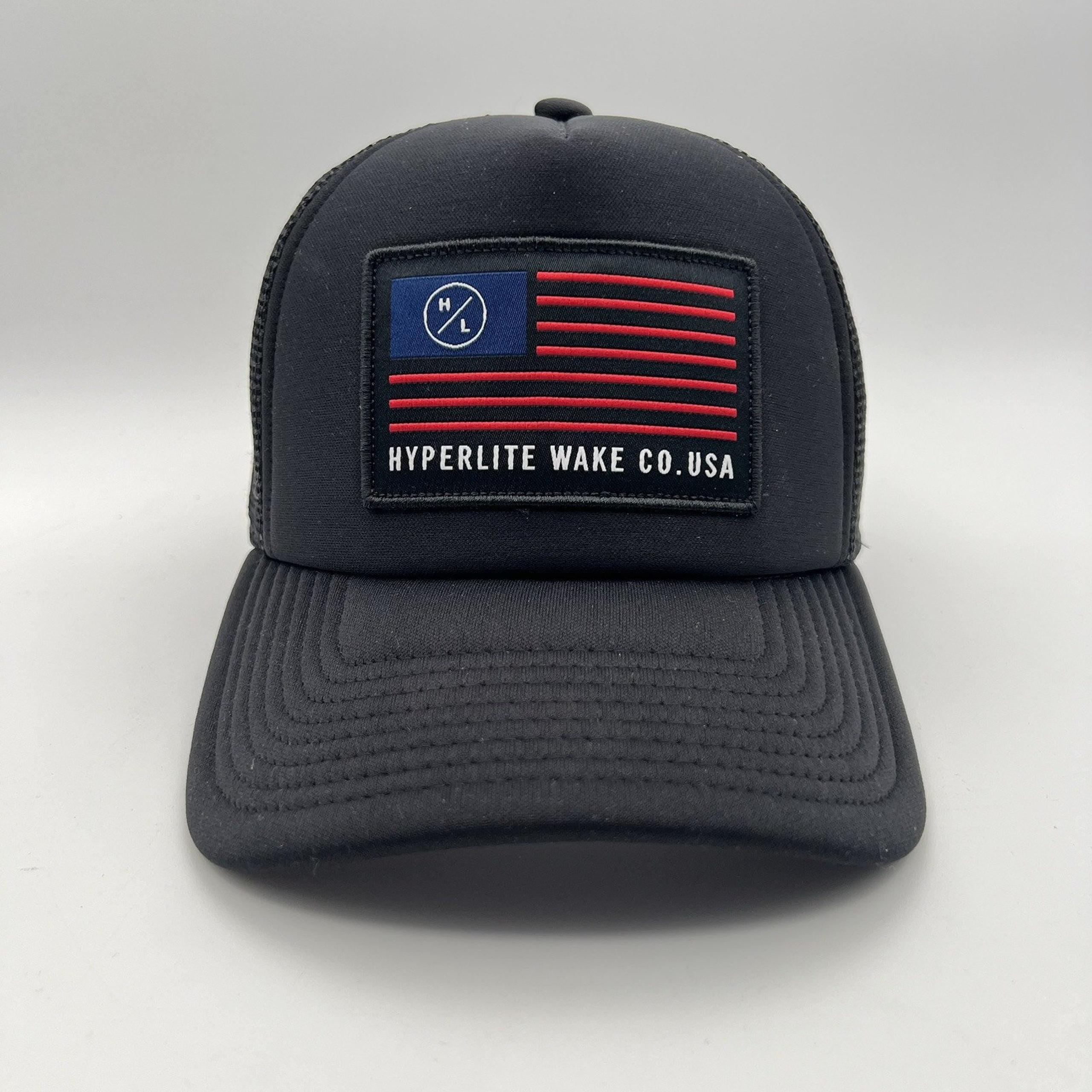 Hyperlite Wake Co USA Black Mesh Flag Trucker Baseball Hat Cap Adult One Size