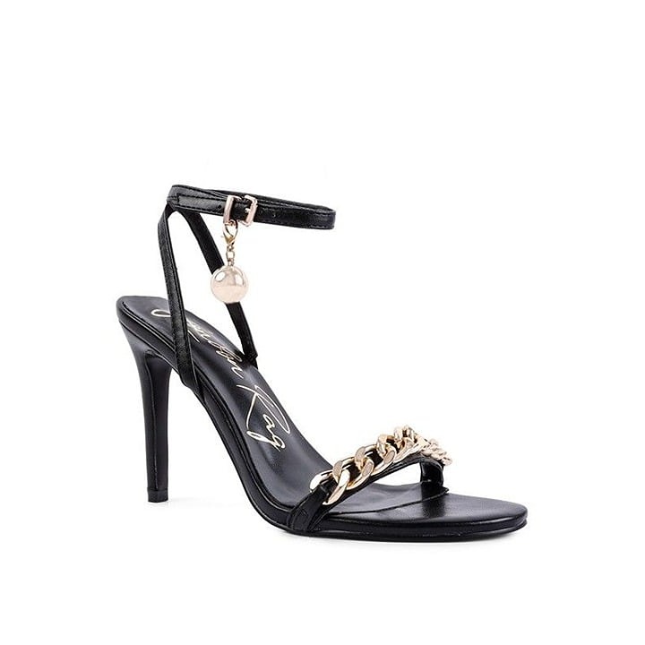 Mooning High Heeled Metal Chain Strap Sandals - black 5,6,7,8,9,10