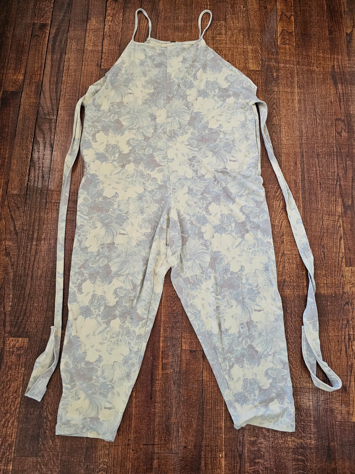 Free People Pastel Colors Floral Print Boho Cotton Blend Pockets Jumpsuit Sz M