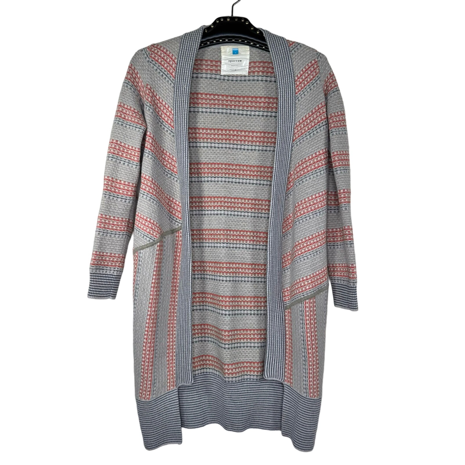 Sparrow Long Open Front Wool Blend Cardigan Sweater Small