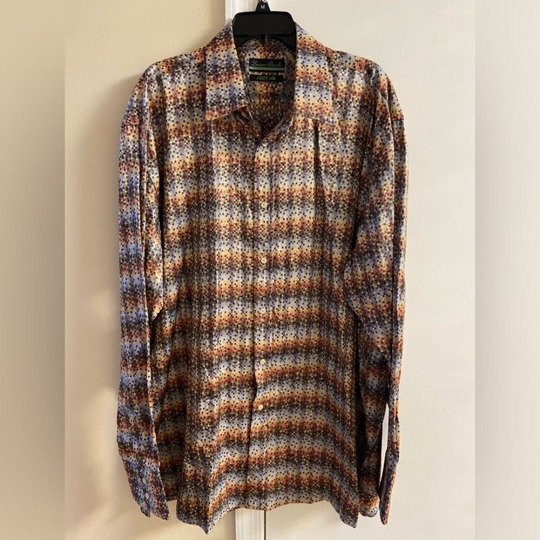 Luciano Biarelli shirt button front 100% silk men long sleeves multicolor 3X