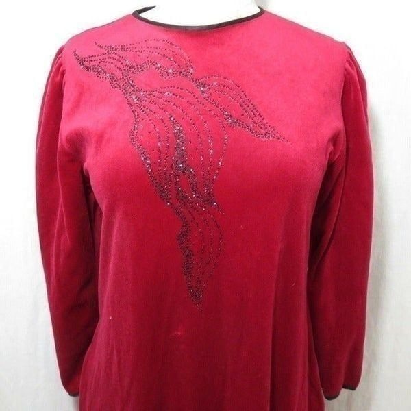 Vintage 60s Lisanne Loungewear Gown Robe Caftan Housecoat Red Velour Small